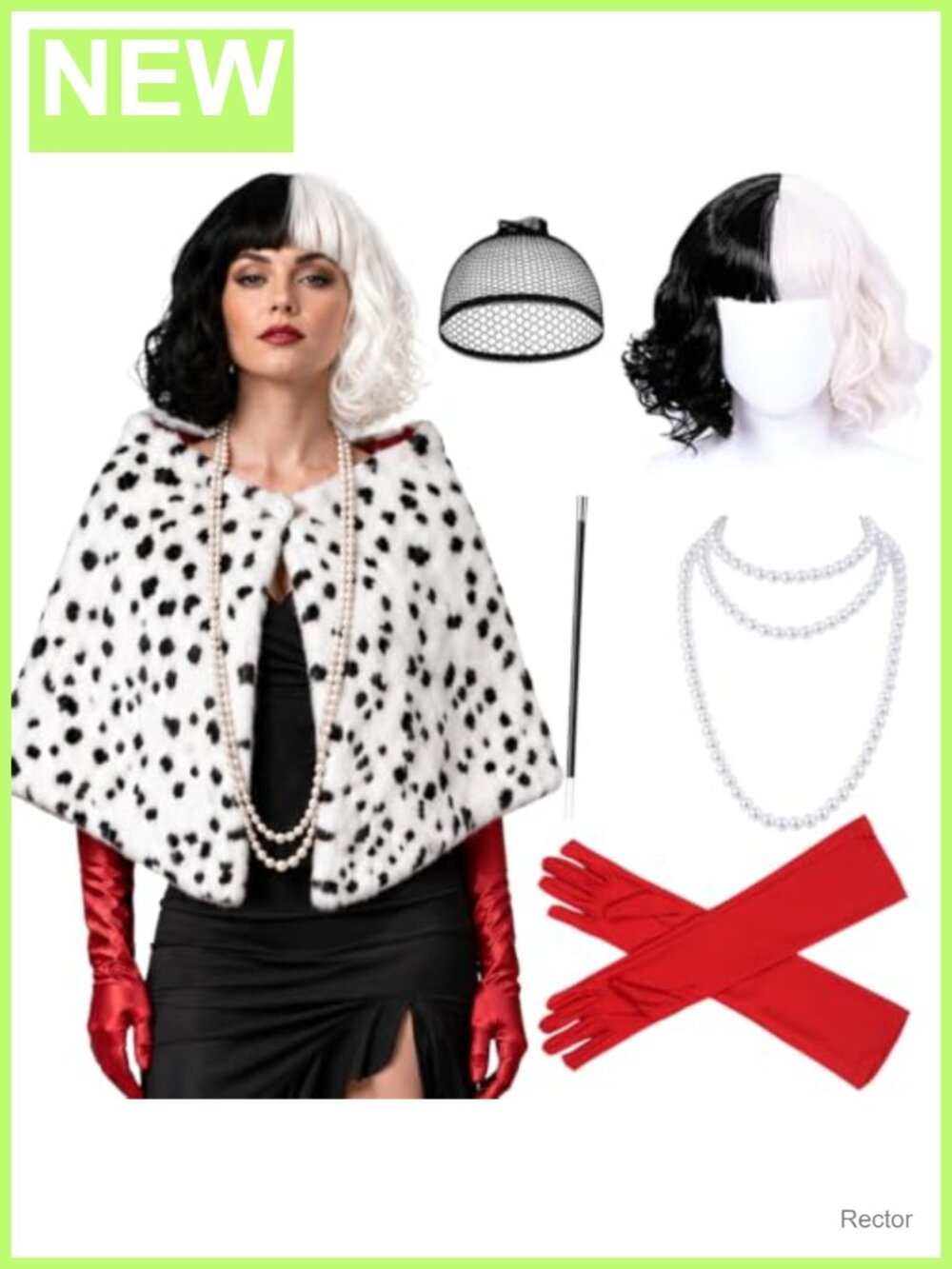 Women's Dalmatian Shawl Costume Set with Gloves, 6 Pieces